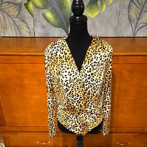 Haute Monde Yellow and Black Leopard Blouse/Bodysuit